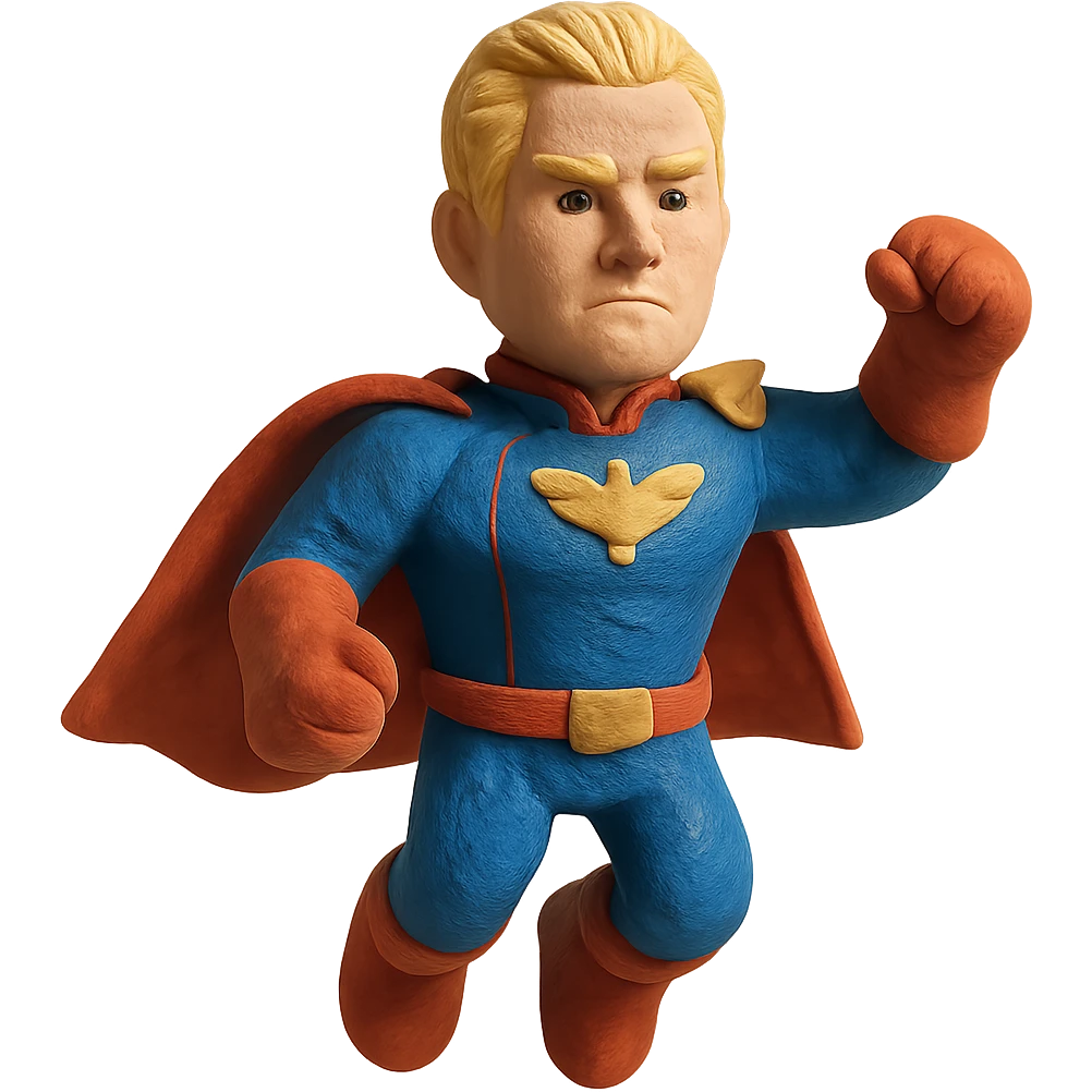 claymation style Homelander floating, no background emoji