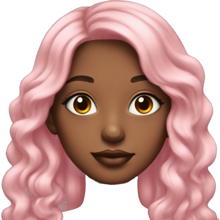 Very beautiful girl artist with very long with soft pink hair with a palette acrylic and tea emoji