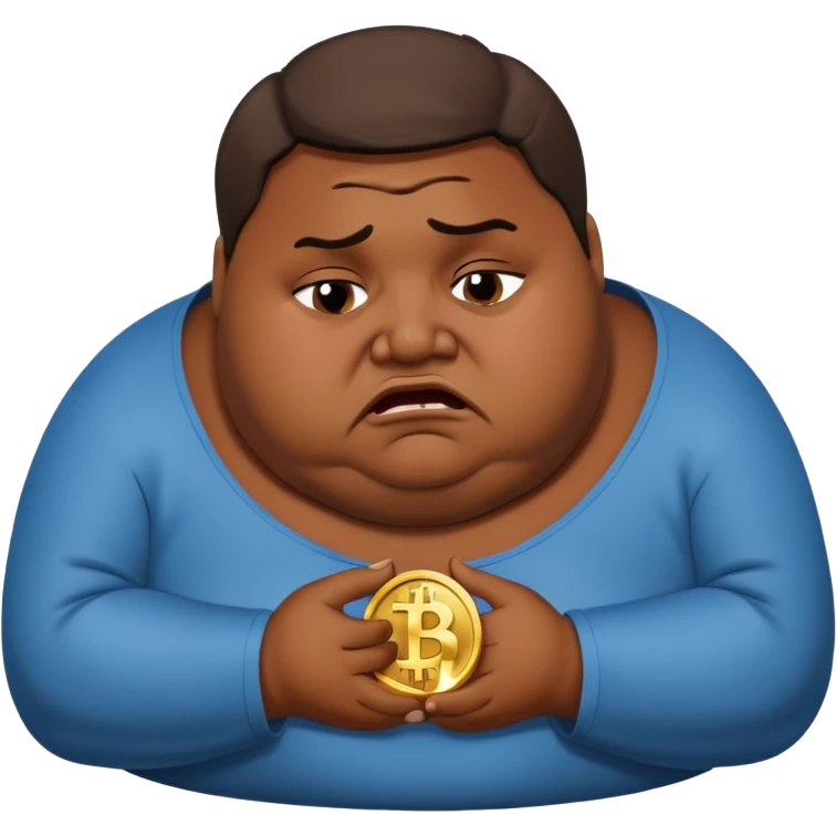 Obese brown man bitcoin, NO TATTOOS, sad crying emoji