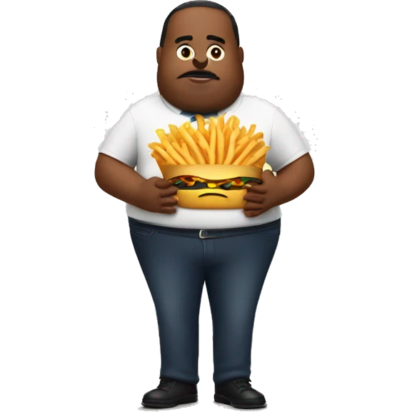 big stomach man while holding mcdonald french fries emoji