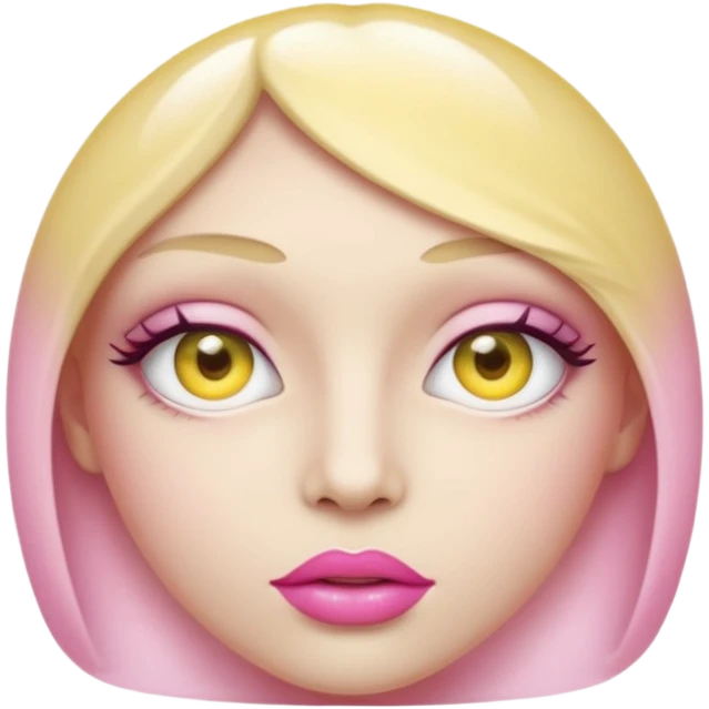 A translucent half-sphere with pink lips and two yellow eyes and 8 toea around the bottom emoji