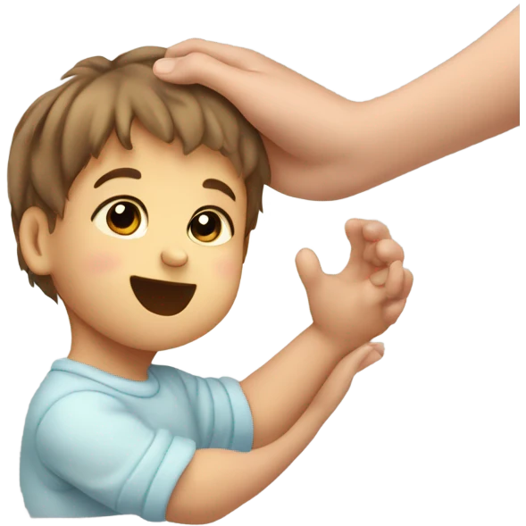 A cute baby boy getting his head patted by an arm reaching out to pat it emoji