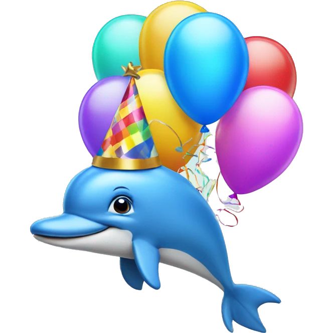 Blue dolphin with balloons and party hat  emoji