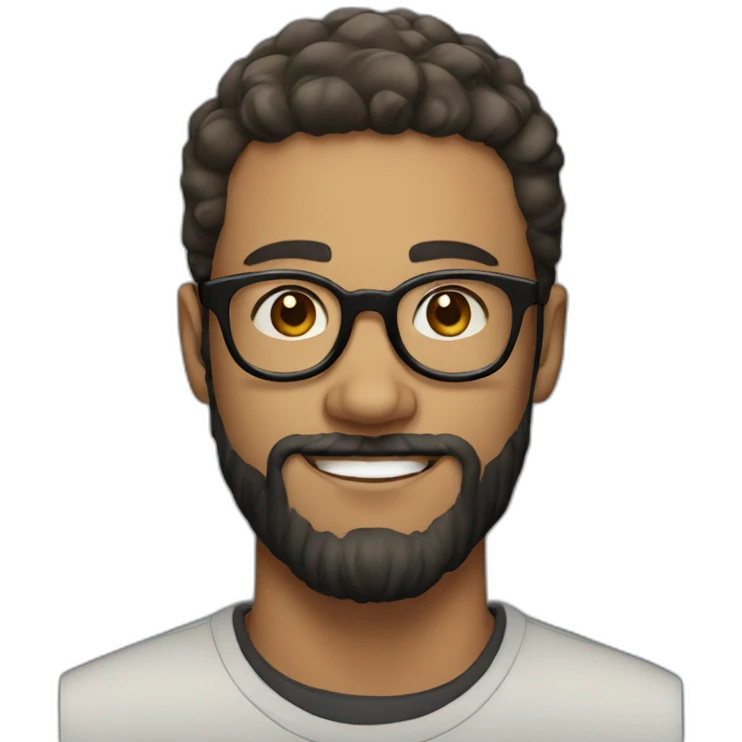 a 20 year old white man with round glasses and black beard emoji