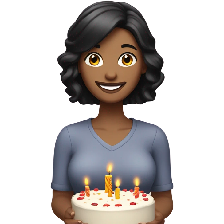 White woman with straight black hair celebrating her birthday  emoji