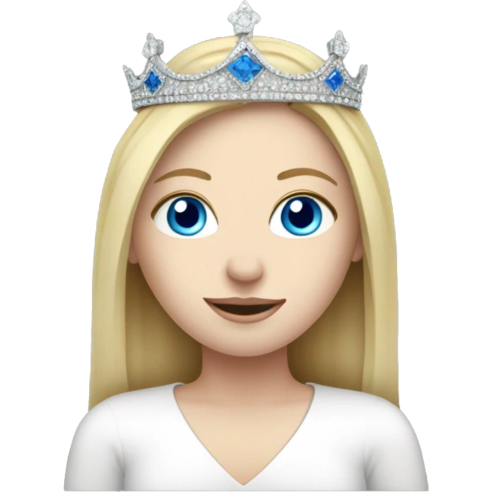 Pale white brunette girl on laptop wearing a crown blue eyes emoji