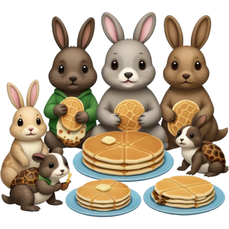 Seal, dog, bunny, turtle eating pancakes in 1 image emoji