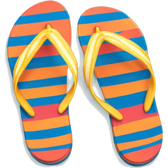 Realistic pair of striped summer flip flops isolated. emoji