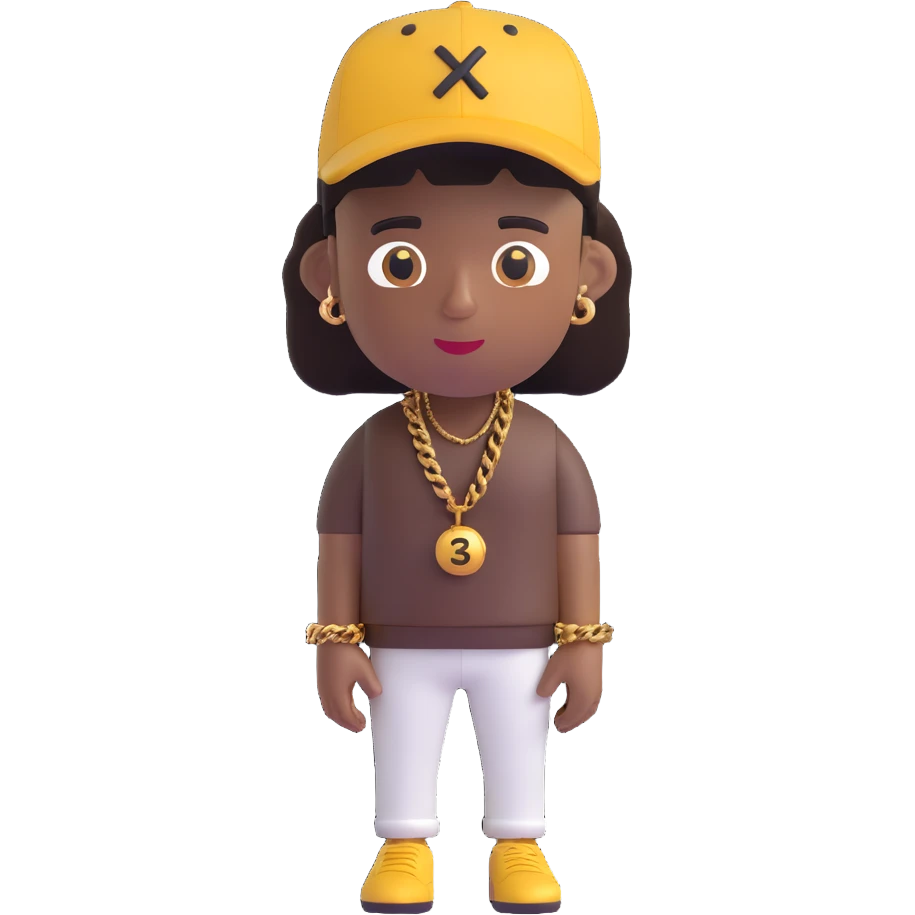 Make the rapper's skin significantly darker, keep the same 3D emoji style and all other features unchanged, with no background. emoji