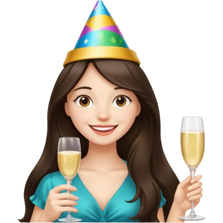 white happy long haired brunette girl partying emoji