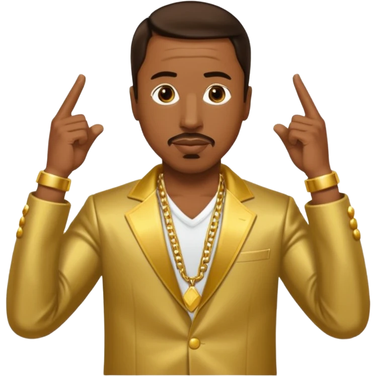 MC Hammer with dark brown hair, gold outfit emoji