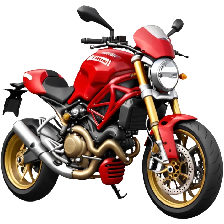 Ducati Monster S4RS motorcycle, front view, red color, gold front forks, sporty details emoji