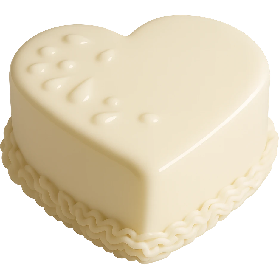Remove the strawberry from the image, keep only the heart-shaped white chocolate cake with glossy ganache. Render in photorealistic style with transparent background. emoji