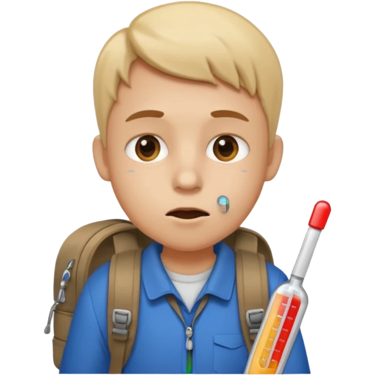 person with backpack and thermometer in their mouth emoji