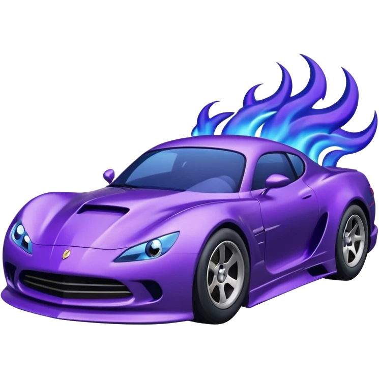 Purple car drifting with navy blue flames coming out of the rear tires. emoji