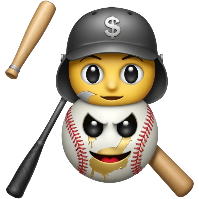 Bomb emoji holding a baseball bat with money sign eyes emoji