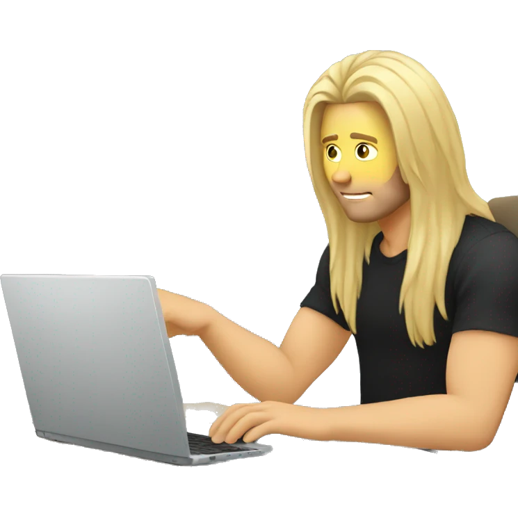 White man long hair on arms looking at a laptop emoji