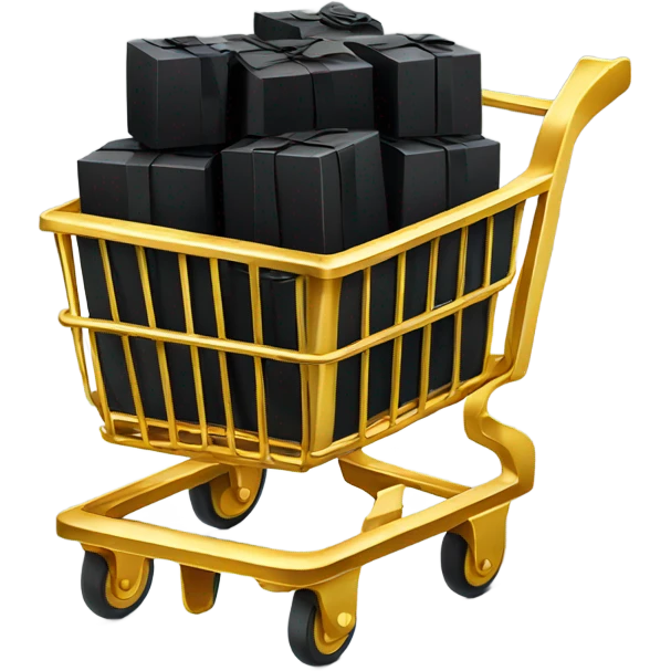 shopping cart in a gold medal filled with black boxes emoji