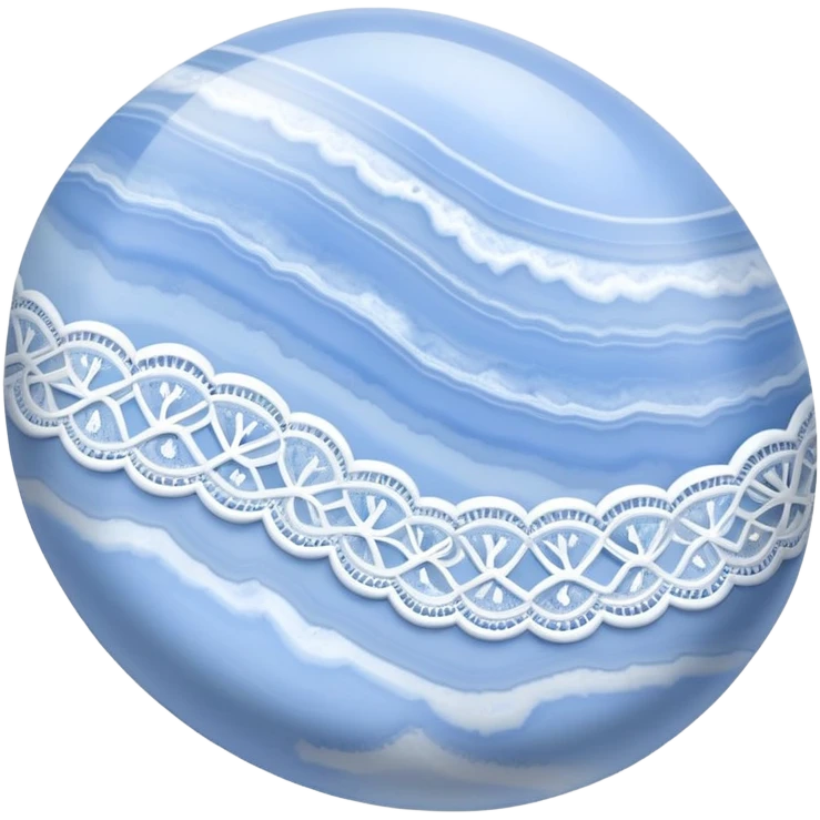Blue lace agate cabochon with delicate pale blue and white lace-like bands in a smooth polished dome emoji