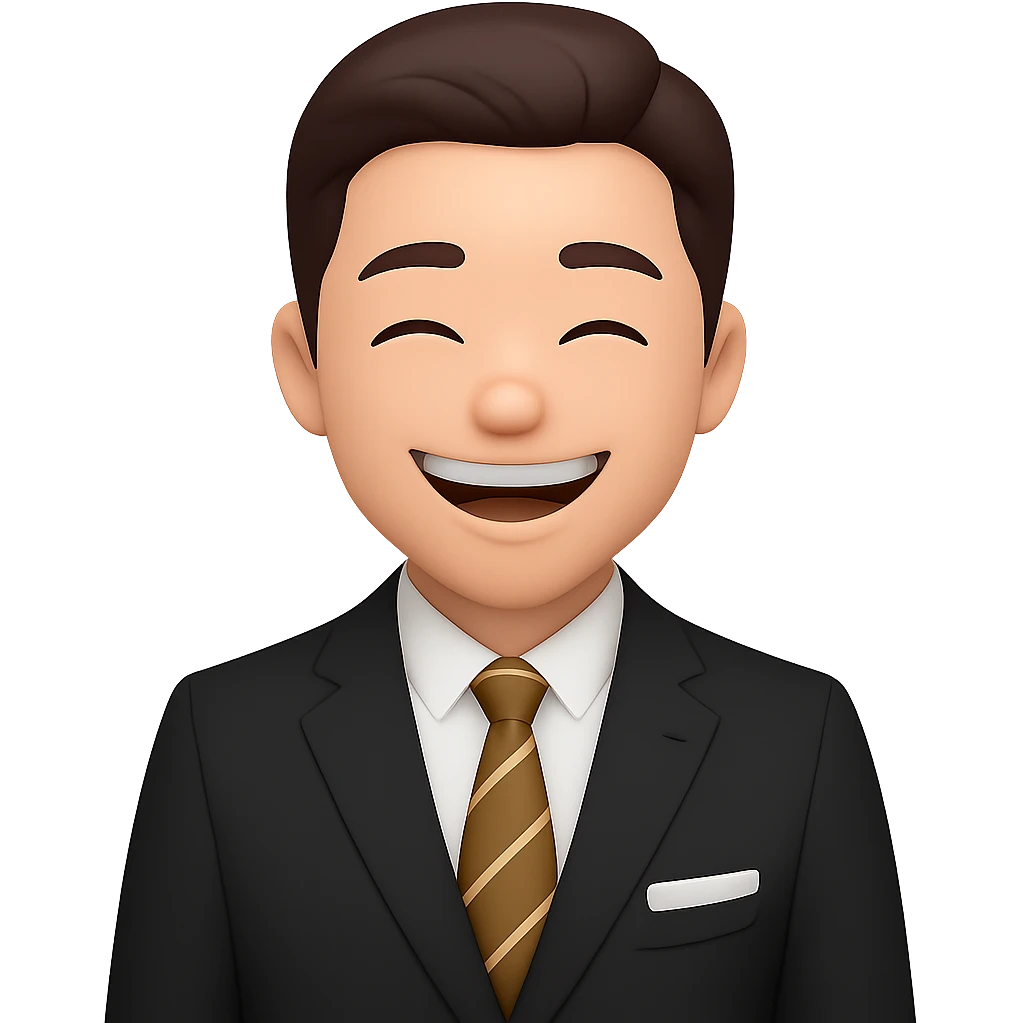 Make the background transparent, keep the happy facial expression and style as shown in the reference image. emoji