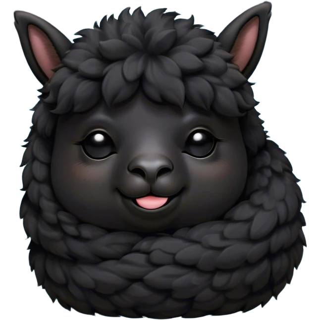 Meme-Worthy Cute Sleeping Black Alpaca Portrait Emoji, Head resting peacefully with a contented smile, showcasing a delightfully sturdy build and a luxuriously soft jet-black fleece, eyes shut in a serene nap, Simplified yet hilariously adorable features, highly detailed, glowing with a soft, drowsy light, high shine, relaxed and utterly lovable, stylized with an air of playful laziness, bright and heartwarming, soft glowing outline, capturing the essence of a comically sleepy alpaca, so meme-worthy it feels like it could instantly become the next viral sensation of adorable slumber! emoji