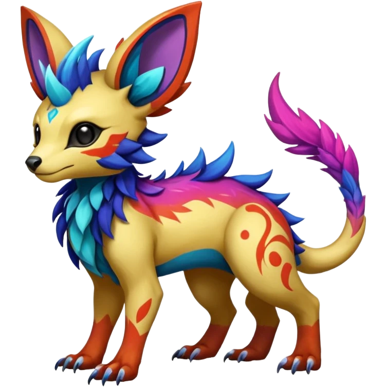 Rare realistic exotic cute epic pretty beautiful handsome gorgeous aesthetic colorful vibrant Vernid-Protogen-Primagen-Wickerbeast-species-Fakemon-creature by LiLaiRa, random markings, tufted ears, full body emoji