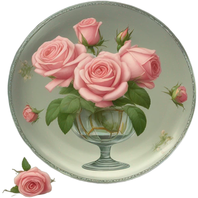 Drawing of roses on an antique glass and saucer emoji