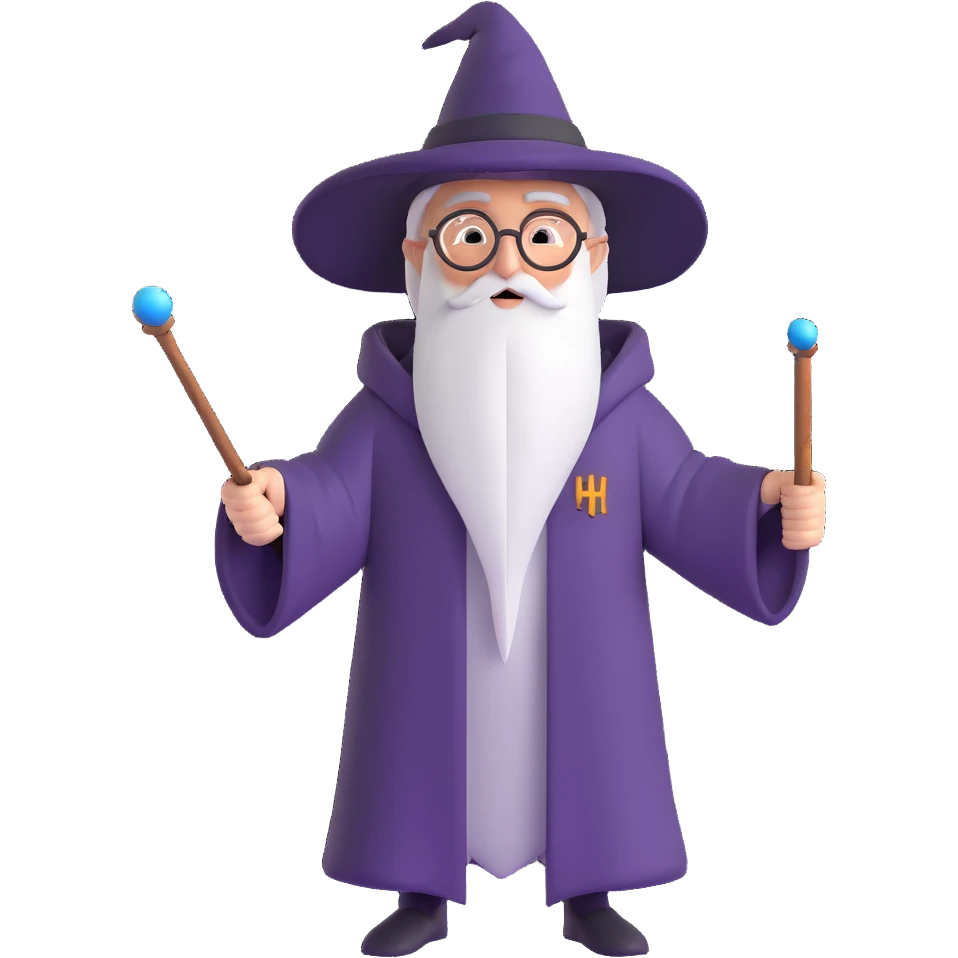 Harry Potter wizard with wand and Hogwarts robe emoji