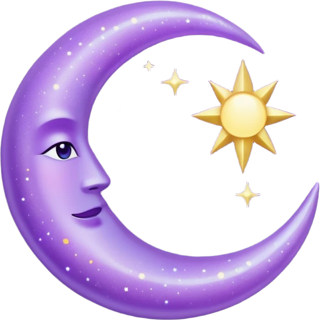 glitter purple and cian crescent moon emoji