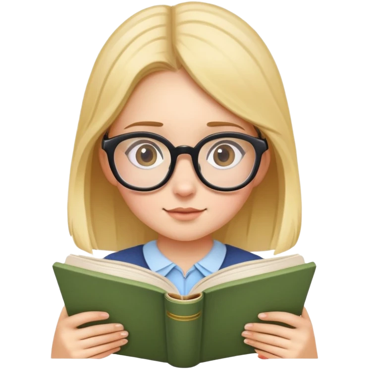 Girl with glasses focused on reading a storybook emoji