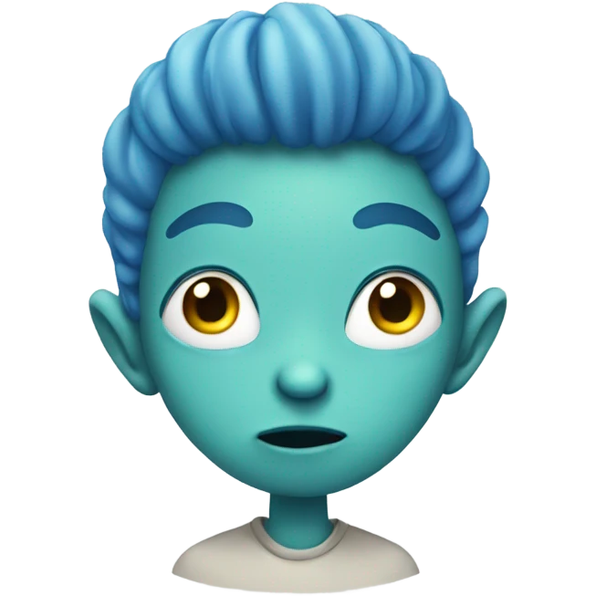 A alien touching his chin with blue hair emoji