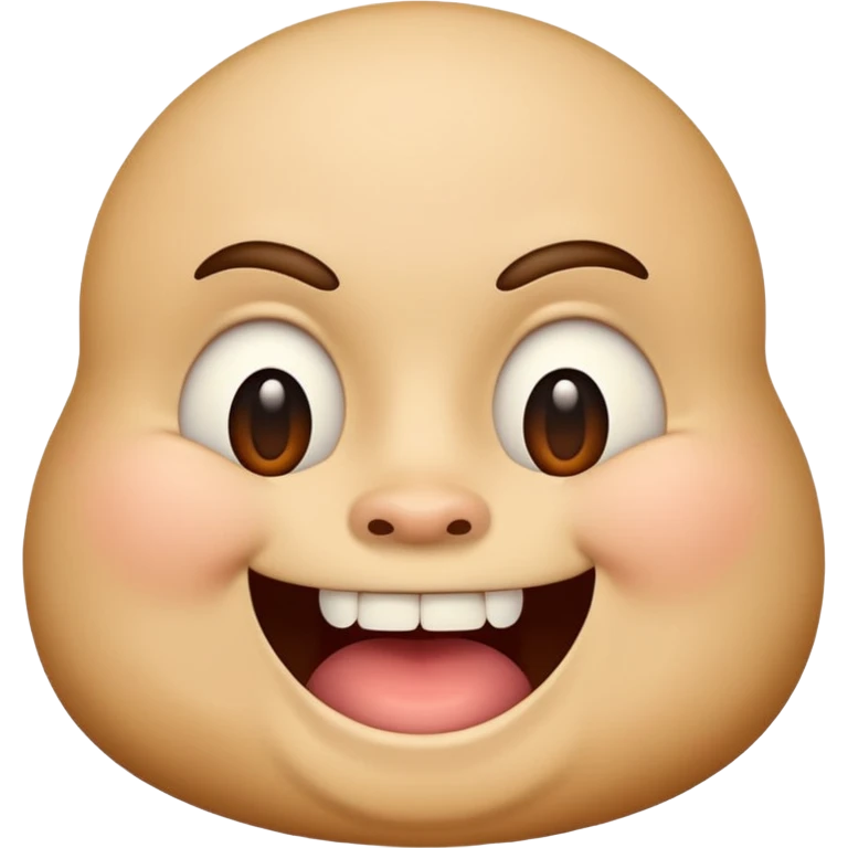 Fat emoji face with stupid look on its face, smiling with one front buck tooth. Not like one tooth missing but as if just one had grown instead of two emoji