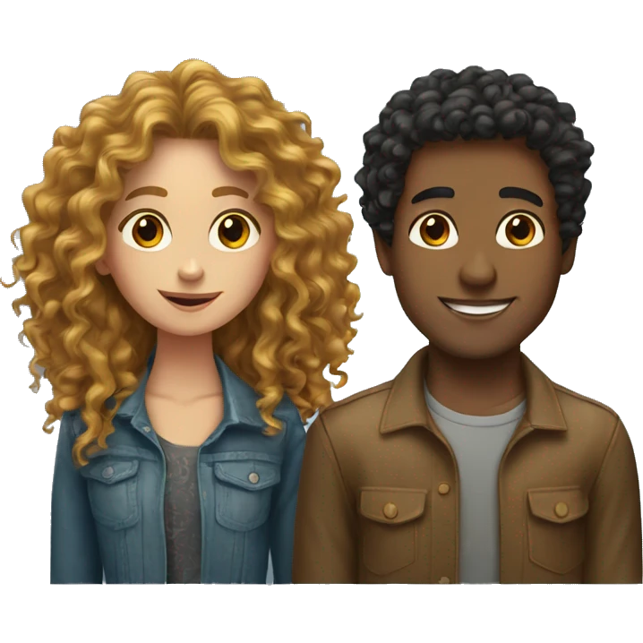 long curly hair girl with curly hair guy  emoji