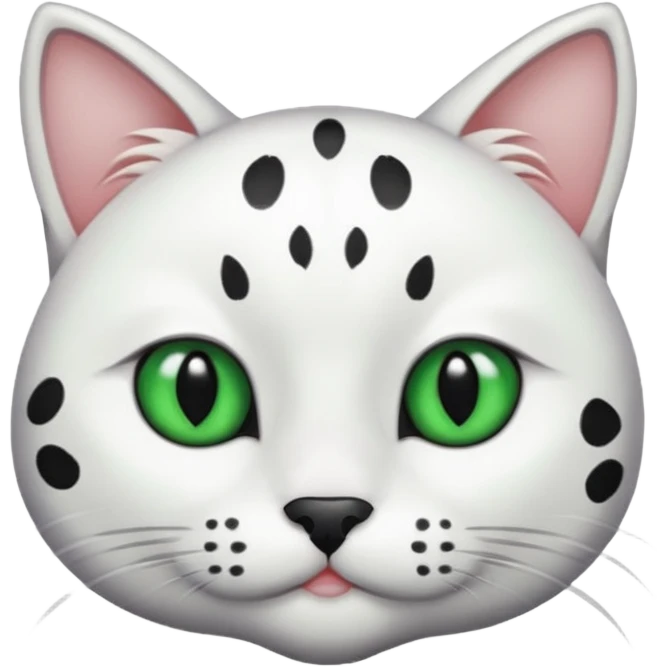 um gato branco com manchas pretas  olho preto e verde só manchas pretas emoji