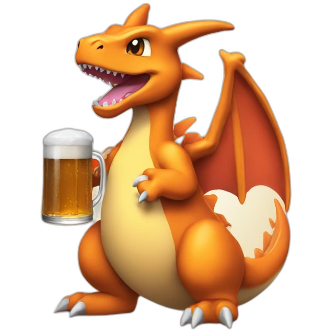 Charizard with a beer emoji
