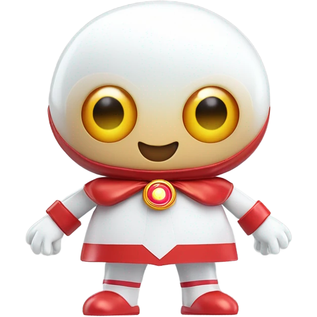 Very shiny full body character with pill capsule head with retro antennae and jetsons aesthetic sailor moon eyes  puffy body and welcoming waving arms Japanese animation inspired Anpanman with big boots and antennae red and white colors only emoji