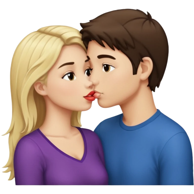 A blonde boy and a brunette pretty girl kissing emoji