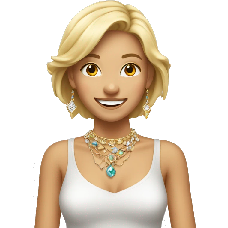 smiling girl with jewelry indoors cutting  emoji