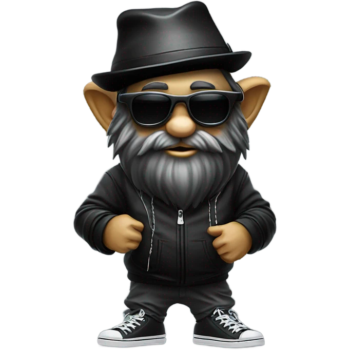 Focused Dj gnome wih sunglasses ad turntables wearing black emoji