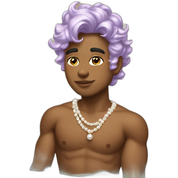 Posh-muscle-boy-with-unicorn-hair-and-pearl-necklace-in-golden-bathtub emoji