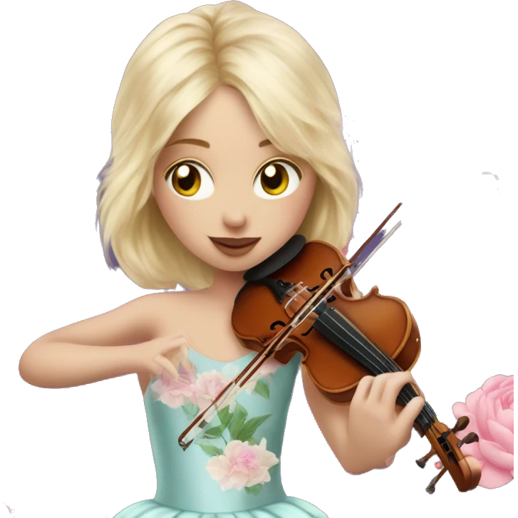 blonde with skin girl with soft pastel tutu playing violin with peonies and sparkles realistic coquette emoji
