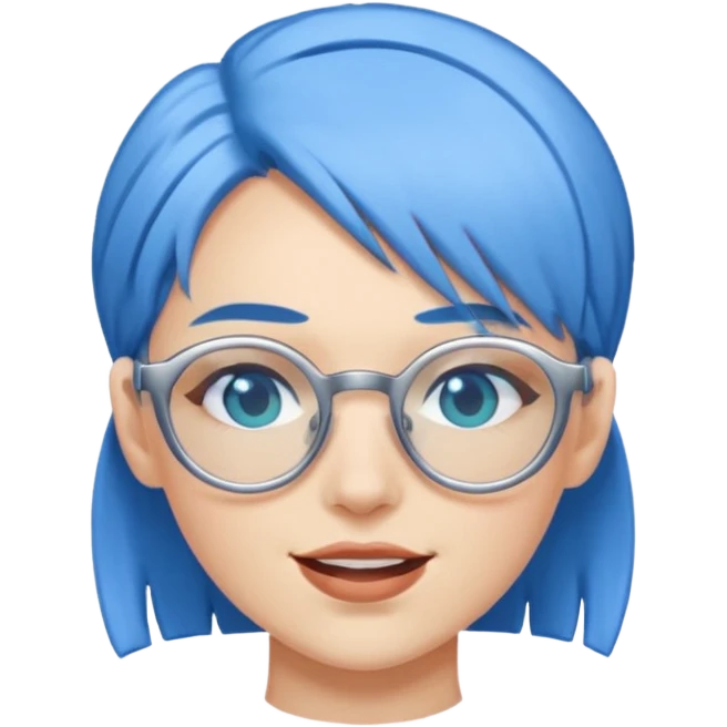Mujer asombrada con cabello celeste y gafas azules cromadas guiñando un ojo emoji