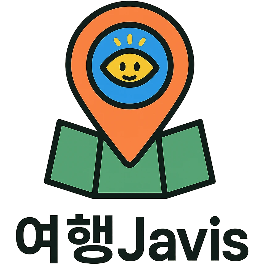 minimalist logo for '여행Javis' with a map pin containing a glowing digital eye or subtle AI face inside, clean and iconic, not overly detailed emoji