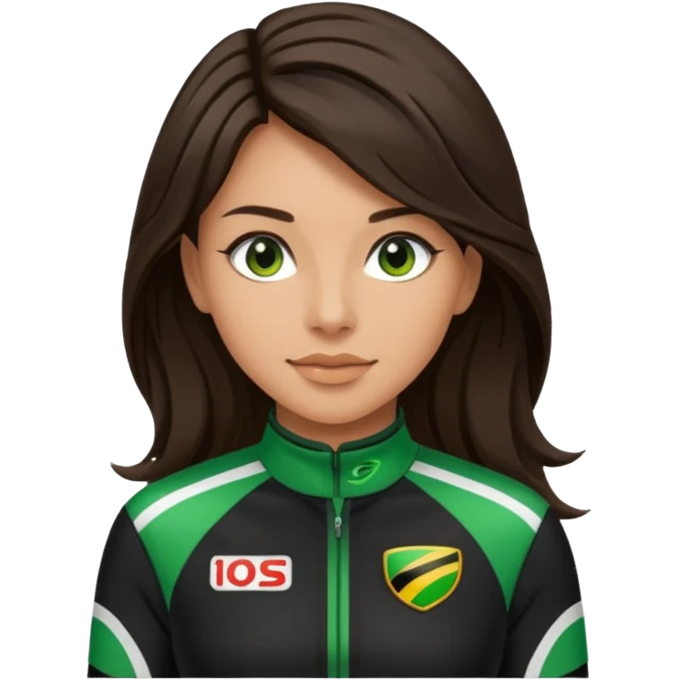 brunette long hair woman with black racing outfit with green strips emoji