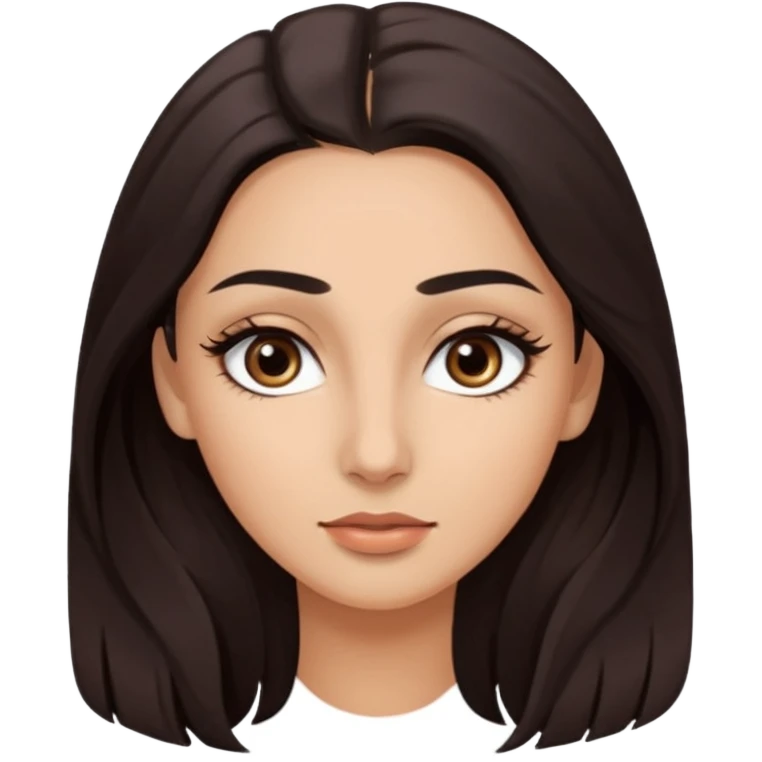 Rostro de forma ovalada con facciones delicadas. Ojos grandes y expresivos de color café oscuro, con pestañas largas y definidas. Cejas oscuras, pobladas y bien formadas color de piel trigeña y cabello largo con cuerpo delgado  emoji