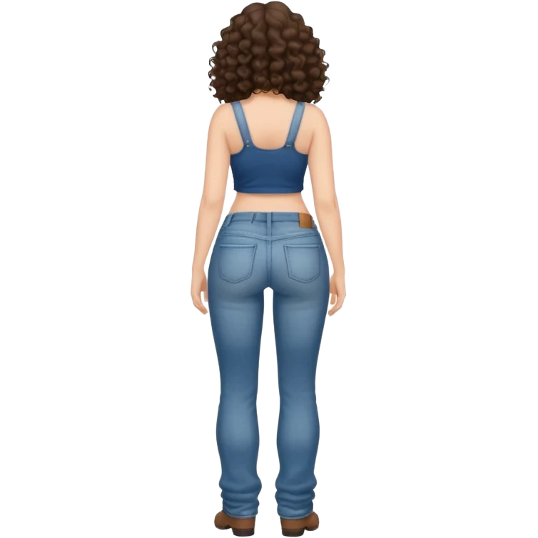 Full length curly brunette with bid tits and sagging jeans watched from the back emoji