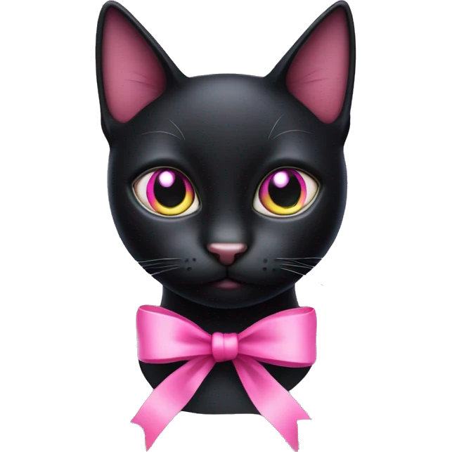 black cat with pink eyes with a pink ribbon emoji