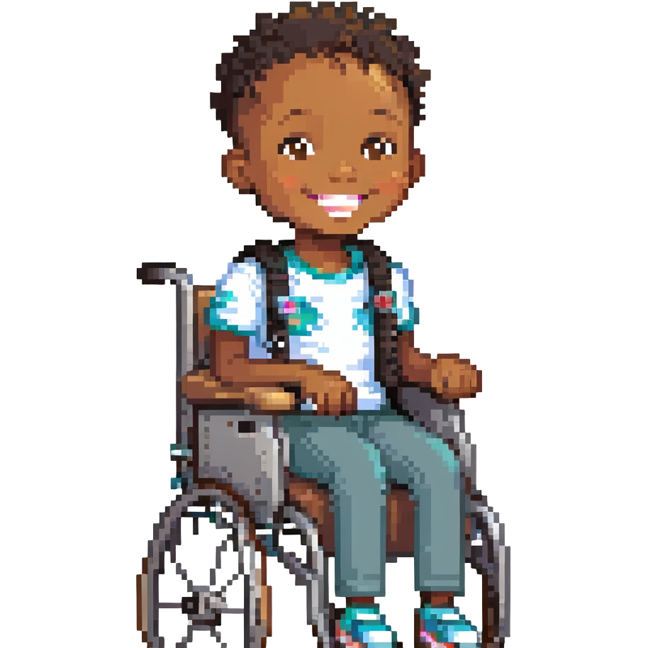 black child in wheelchair, smiling, happy emoji