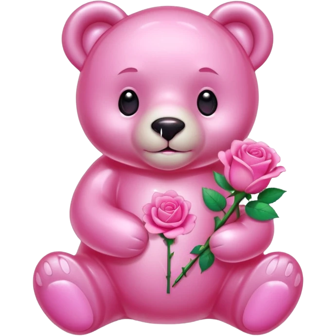 pink glass bear holding a pink rose emoji