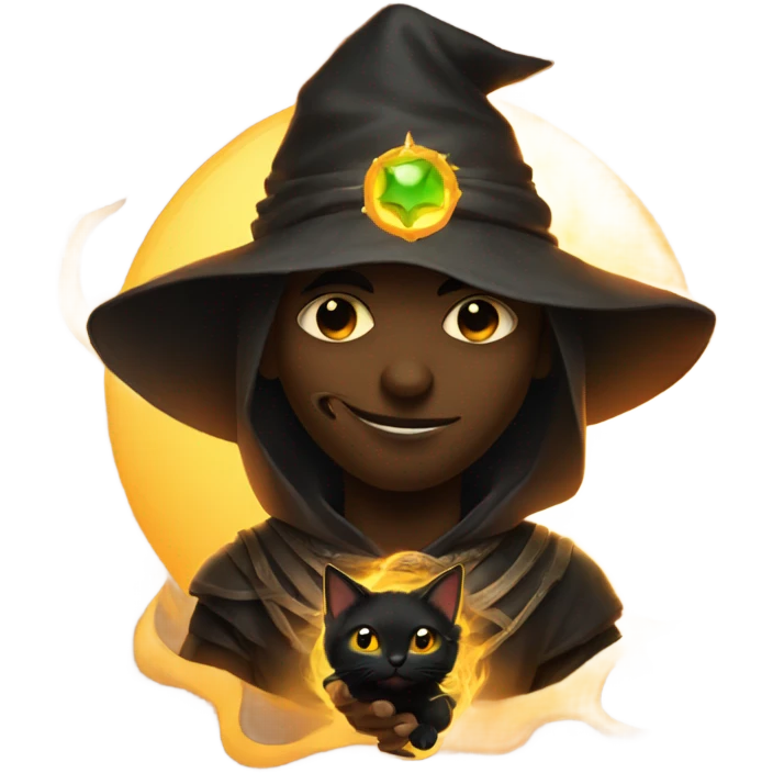 A sun warlock who is holding a black kitten emoji